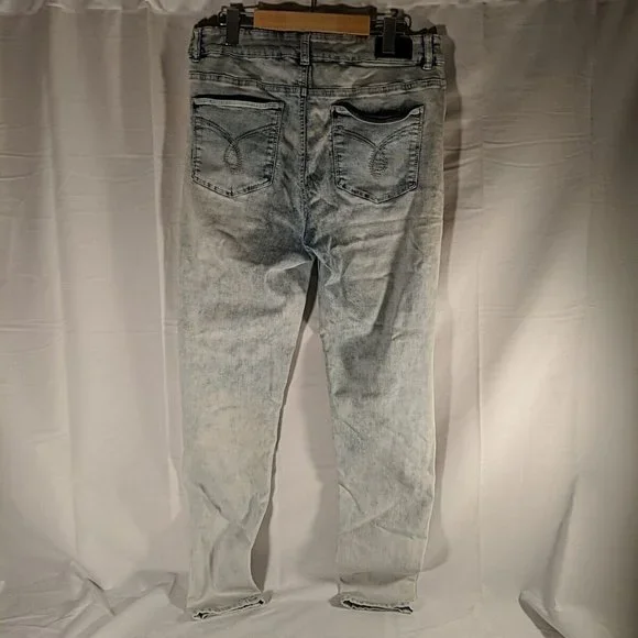 Jeaniologie Acid Wash Blue Denim High Rise Skinny Jeans Distressed Women's 14 - Picture 7 of 16